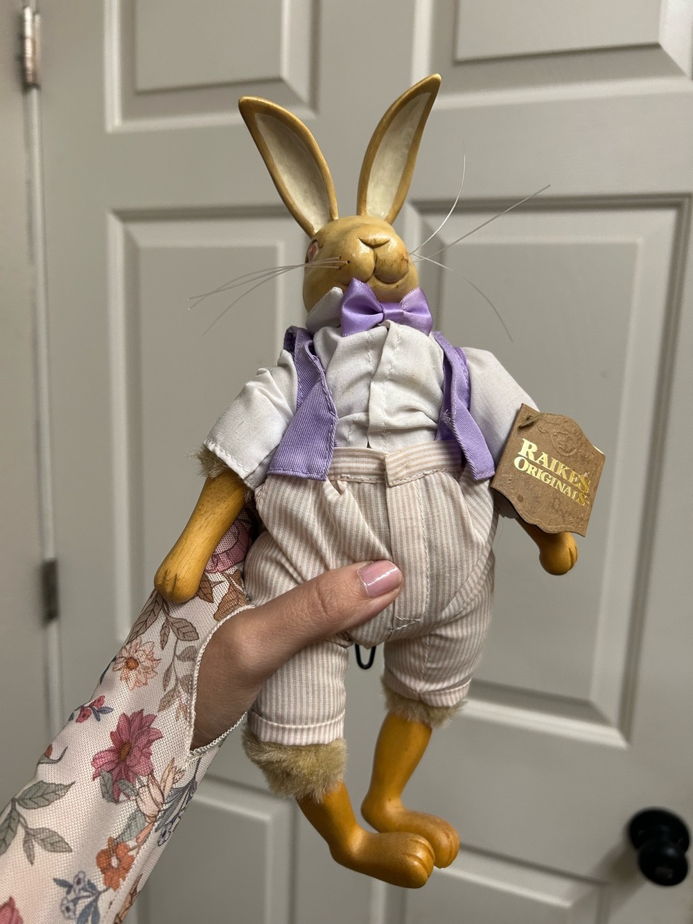 The Hopkins" wooden-faced rabbit figurine or doll made by Robert Raikes Original